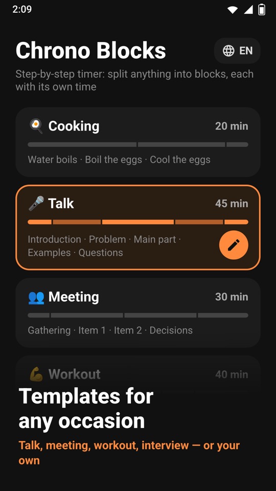Chrono Blocks — Inside the app 1